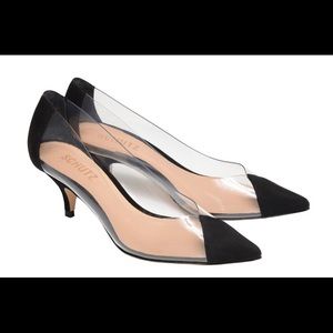 Schutz Cyou point toe kitten heel vinyl nubuck NWT